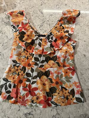 Womens Luna Moon Sleeveless Ruffle Crop Top Multi Floral Size Medium