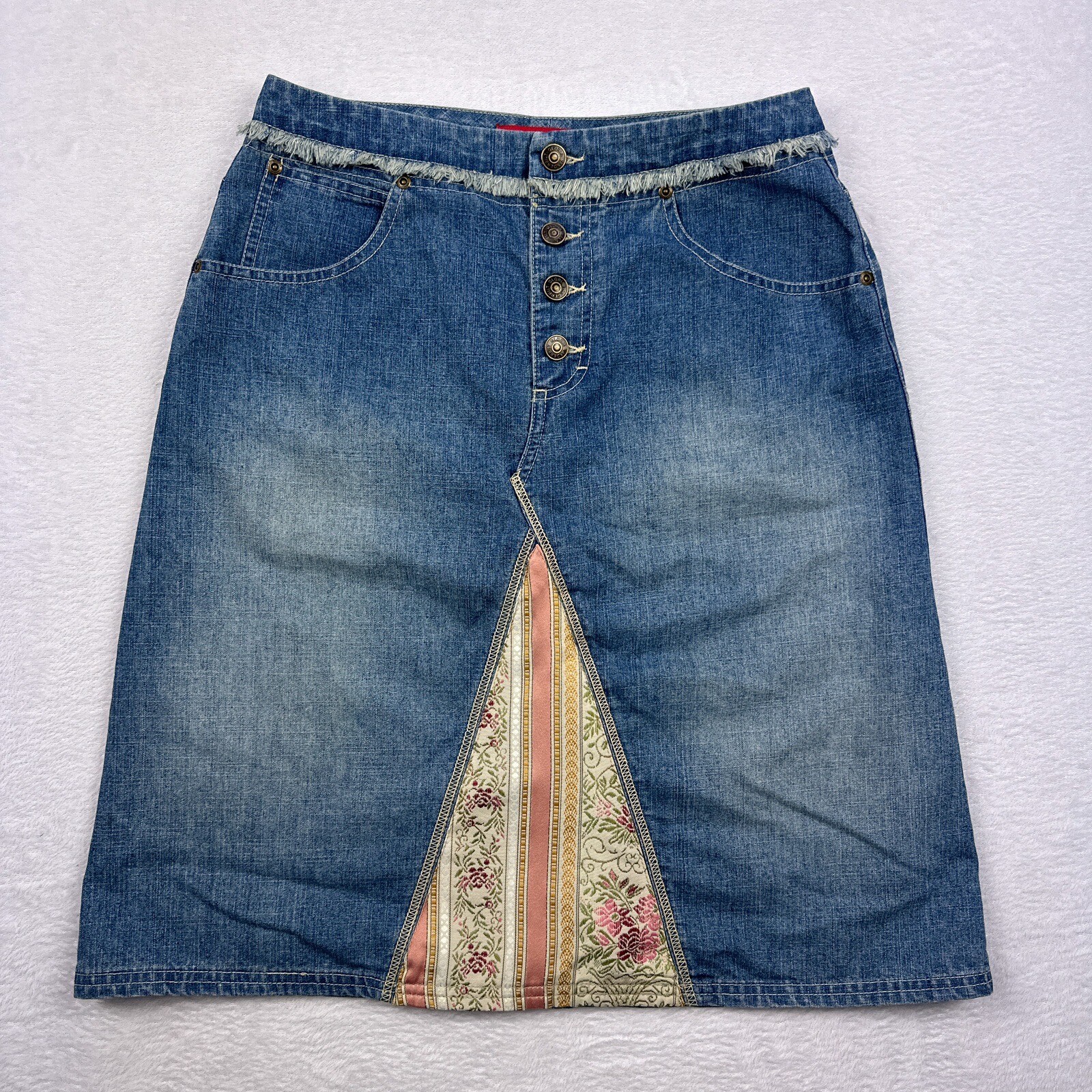 Gloria Vanderbilt Jean Skirt Womans Petite Blue Pink Floral