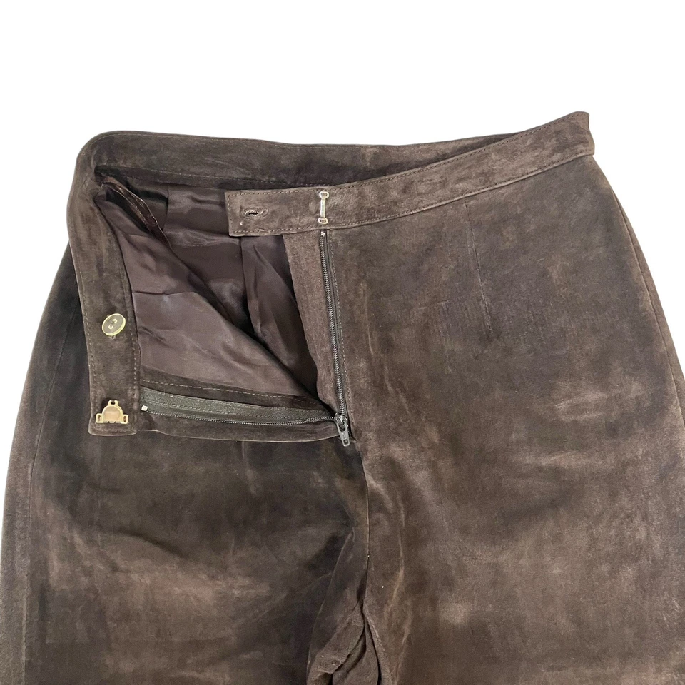 Nuevo sin etiquetas Pantalón al Tobillo Liz Claiborne 100% Gamuza Para Mujer 2 Pequeño Cuero Marrón Forrado con Cremallera Foto 4 de 4