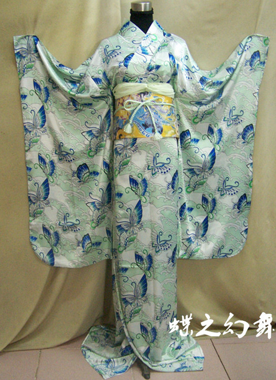 Vestido Kimono Japonés Furisodio Tradicional Mujer Largo Floral Disfraz A012