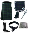 CC Scottish Black Watch 5 Yard Kilt Highland Tartan 8 Pcs Set, Belt,Buckle,Sock
