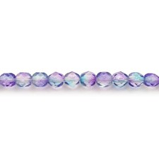 Pink/Blue Two Tone Coated - 50 6mm Round Faceted Czech Glass Fire Polish Beads