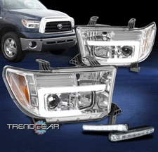 For 2007-2013 Toyota Tundra LED Bar Projector Chrome Headlight Lamp w/DRL Signal