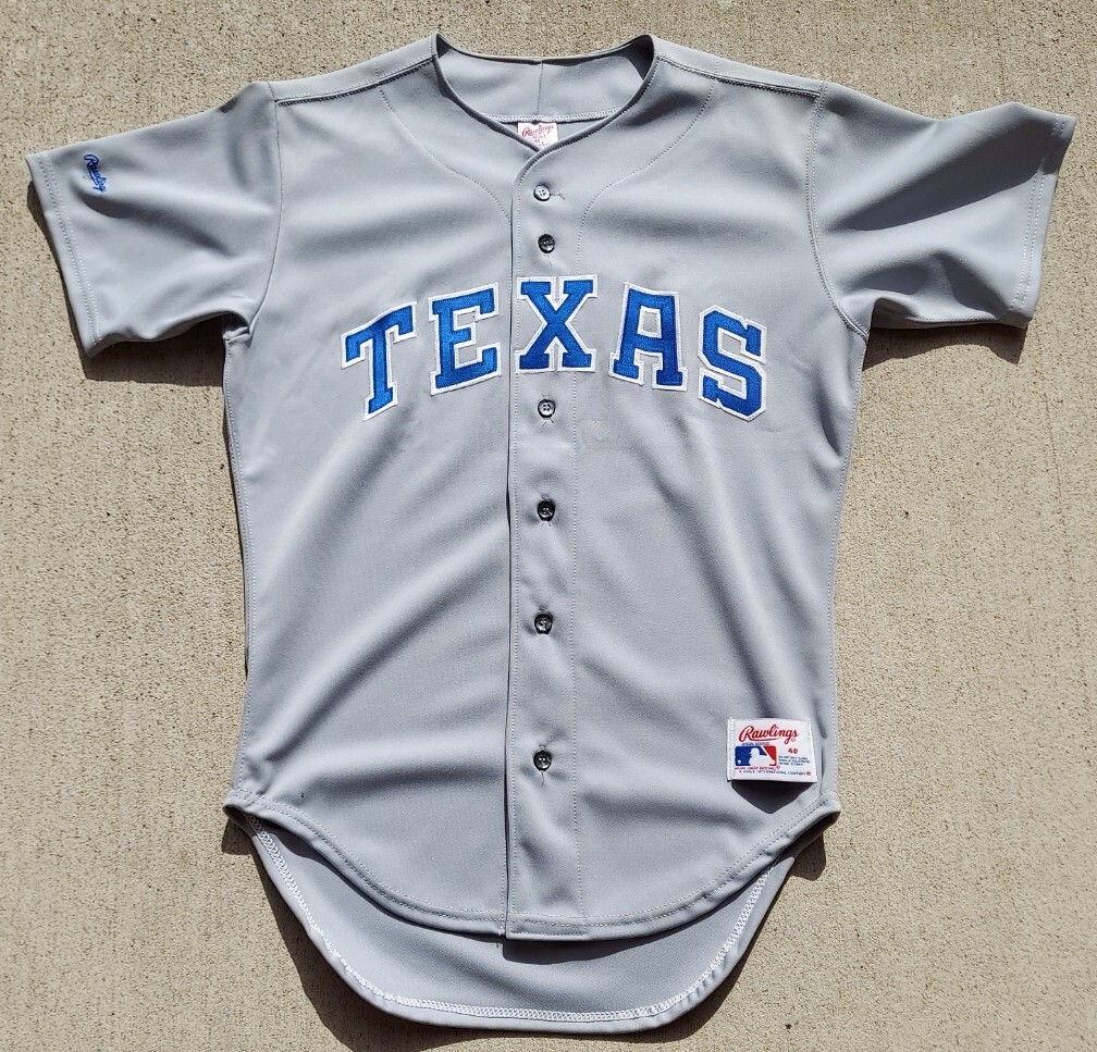 【1990年製】Rawlings レンジャーズ ユニフォーム USA製 42 Vintage Sz 40 1990s Rawlings Texas Rangers Embroidered Gray Jersey