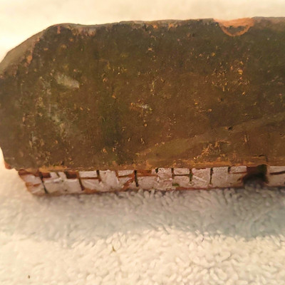 Vintage Plaster Hand-Painted  House Figurine Green Roof Brick Pattern For Trains