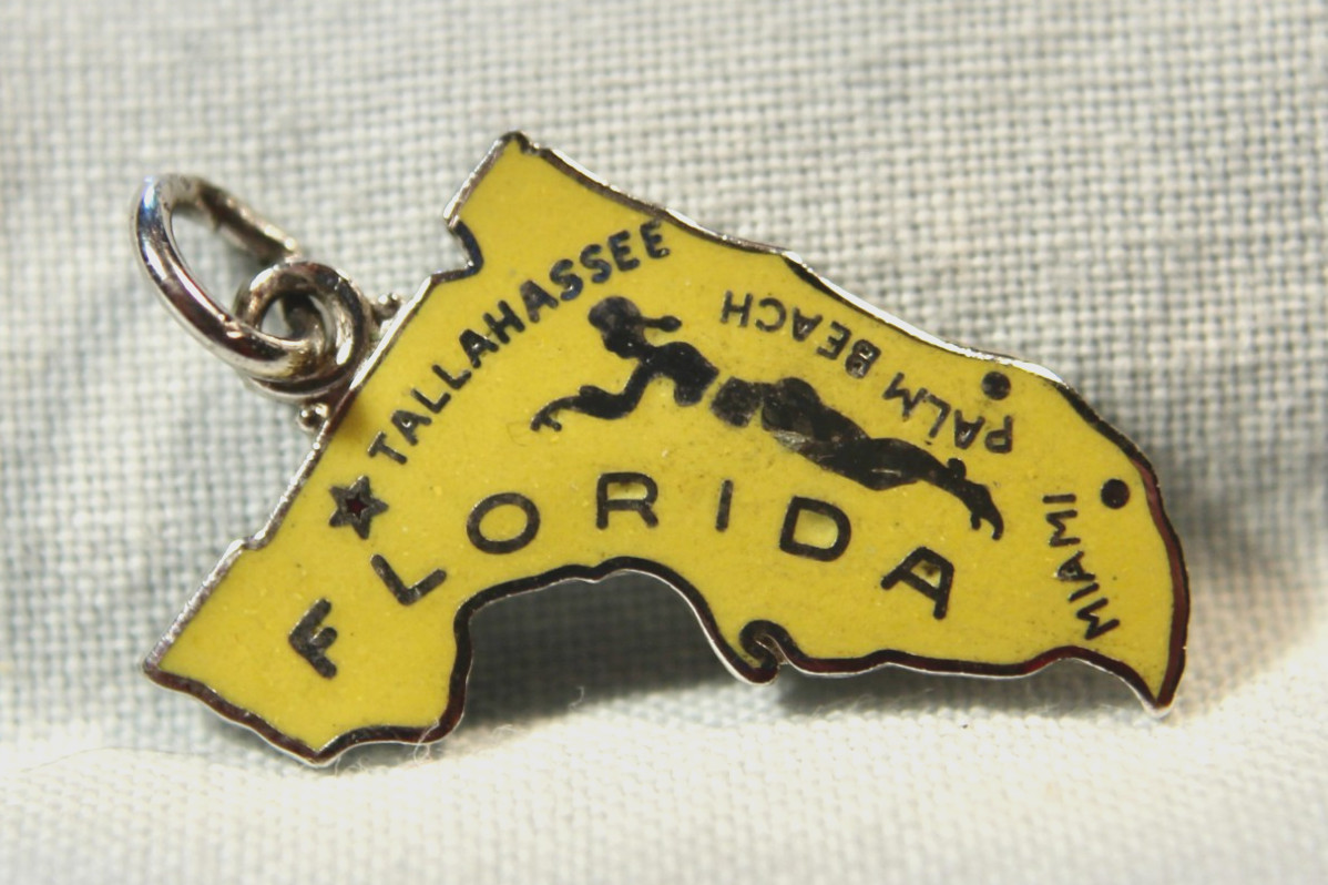Vintage sterling silver charm, Wells enameled Florida state map