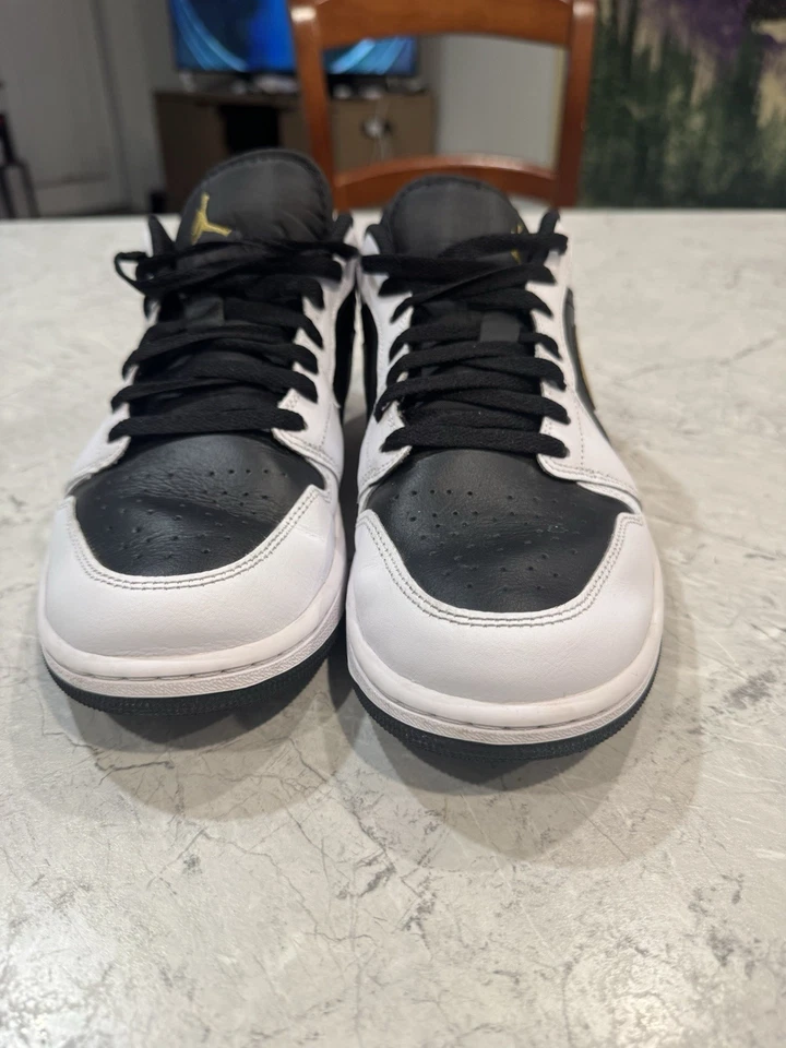 Air Jordan 1 низкий белый черный металлик золото Swoosh размер 11 мужчин - Изображение 4 из 4