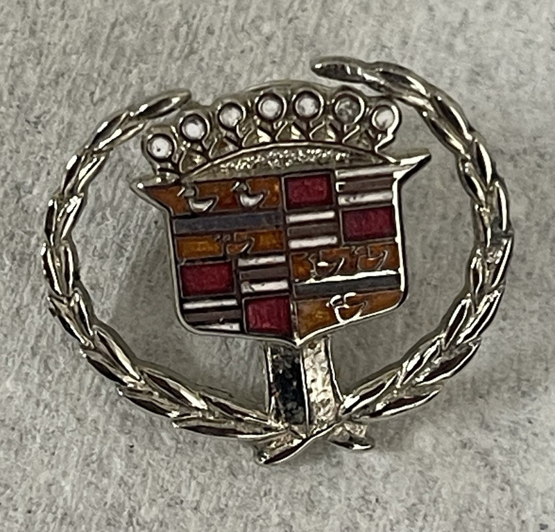 Cadillac Silver Tone Crest Logo Vehicle Enamel Pin 1970’s Collectible