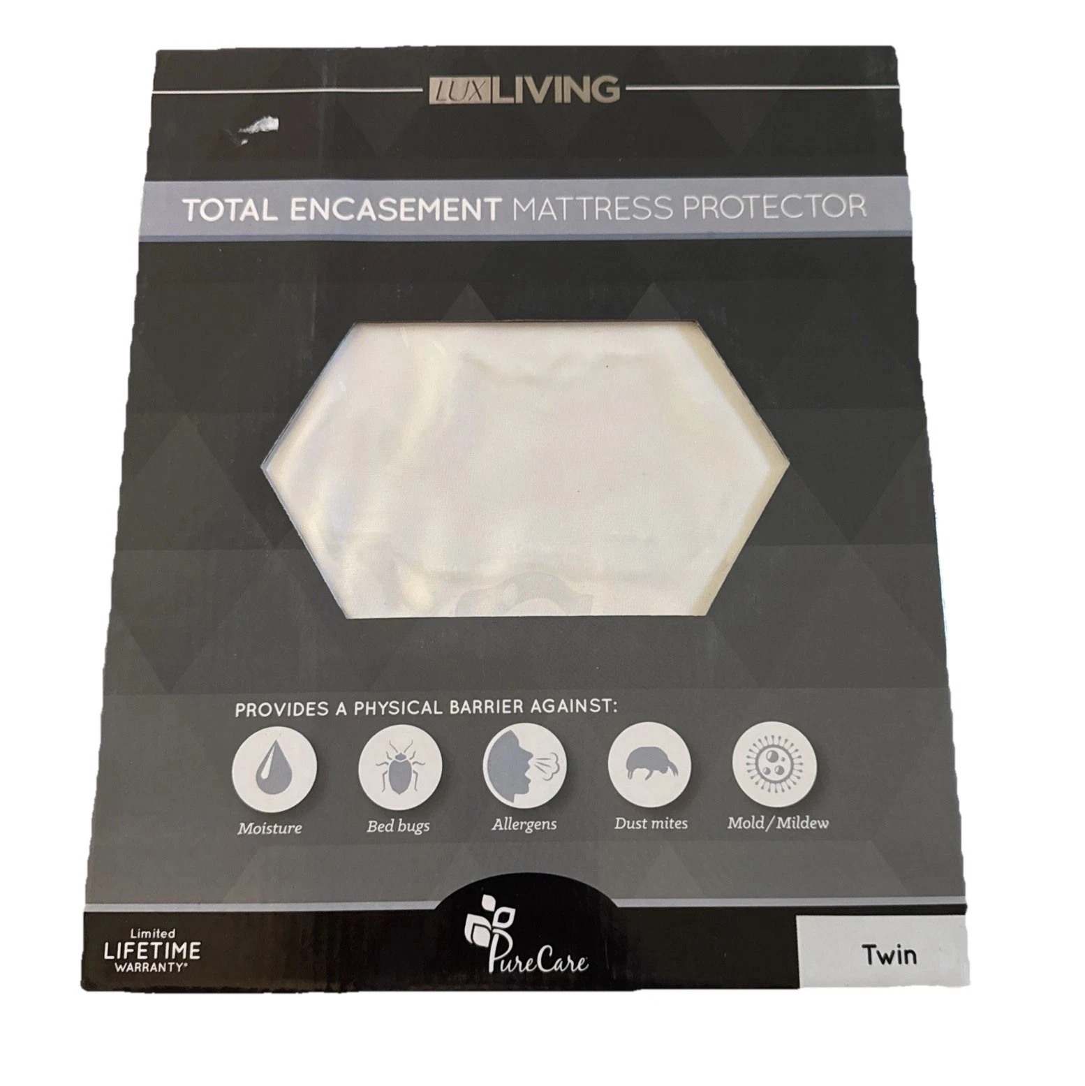LUX Living Pure Care Mattress Protector Cover Sz Twin Bed Bugs Mites Allergies