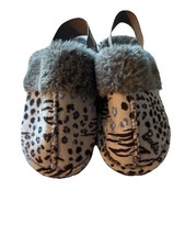Barbie Girls Slippers EU 27 US 10 Gray Faux Fur Animal Print House Shoes