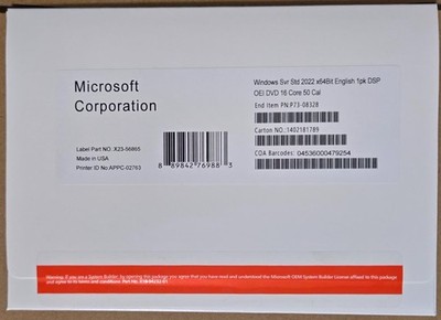 Windows Server 2022Standard - New Sealed DVD and ProductKey - 16 Core 50 Cal