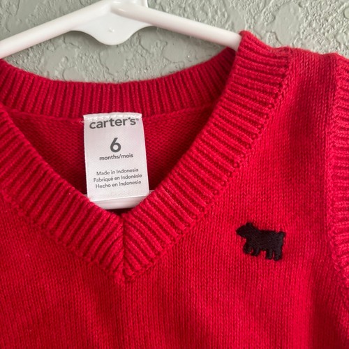Carters boys 6 month Sweater Vest solid Red V-Neck - Picture 2 of 4