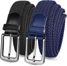 Elastic Men's Stretch Belts 2 Pack, Woven Braided Belt for Golf Casual