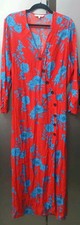 Redherring Red Blue Floral Maxi Dress UK18 EU46 US14 Long Sleeve Asymmetric Boho