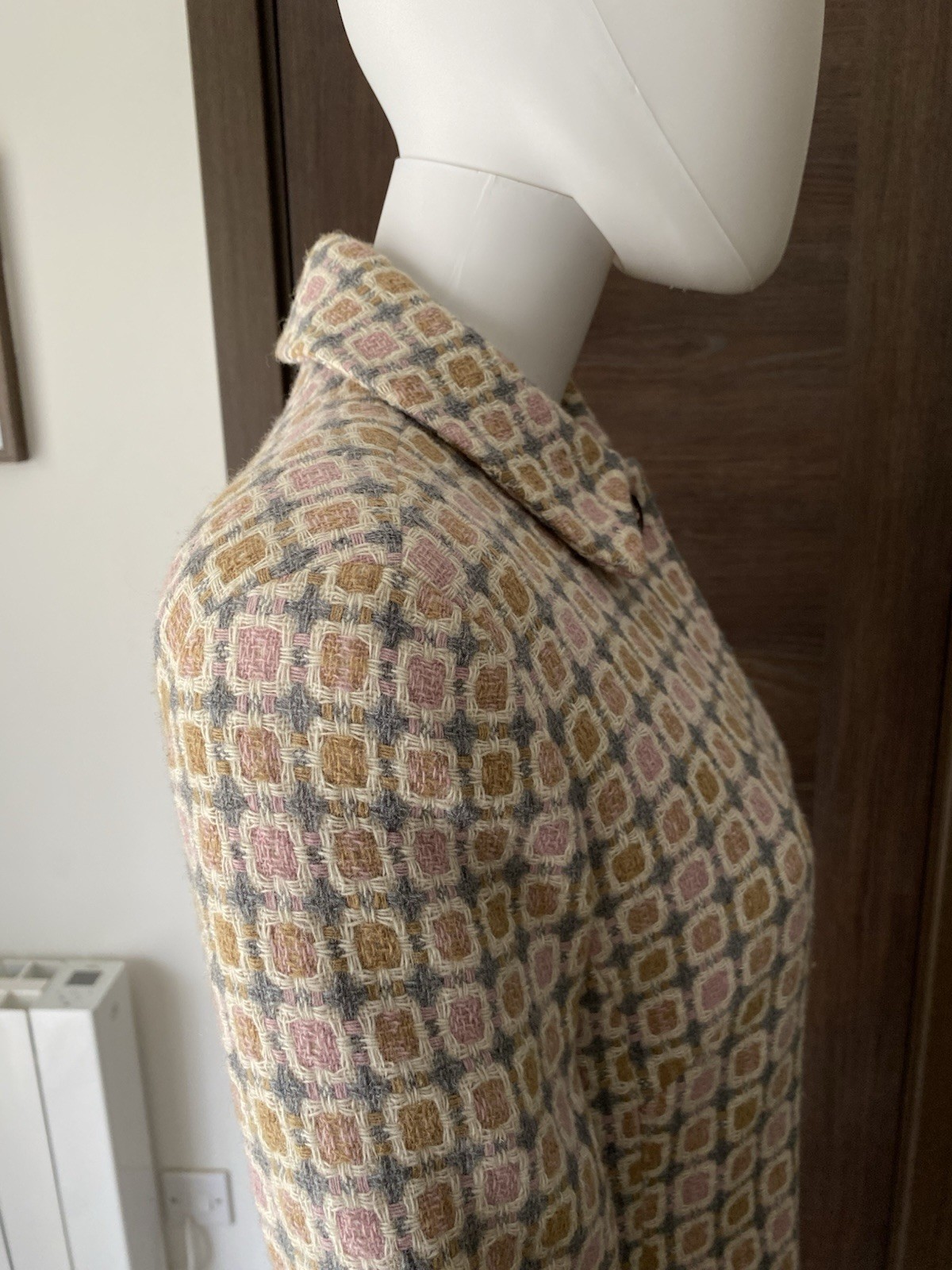 Next Pink And Brown Square Check Long Coat Wool Mix Small 8-10 Collared/Pockets image 7