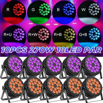 10pcs 270W 18LED RGBW Par Light Stage Light DMX Strobe Beam Light DJ Disco Show