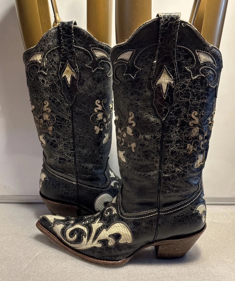 Botas vaqueras Corral vintage con incrustación de lagarto hueso punta puntiaguda C2116 para mujer talla 8,5 M Foto 3 de 4