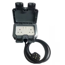 2 Gang Switched  1m Extension Lead, Outdoor IP66 Weatherproof Socket Box, 13A