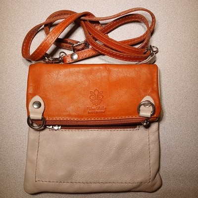Vera Pelle Genuine Italian Leather Two-Tone Shoulder Bag with Adjustable Strap