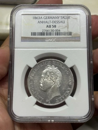1863 A Germany Anhalt-Dessau Silver Thaler NGC Au 58