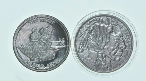 Lot 2 1 Oz Silver Rounds The Right To Bear Arms Indian Head Buffalo Pattern *028