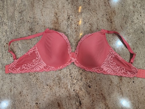 New NATORI 730023 Damask Pink Feathers Contour Plunge Bra size 36G  - Picture 3 of 6