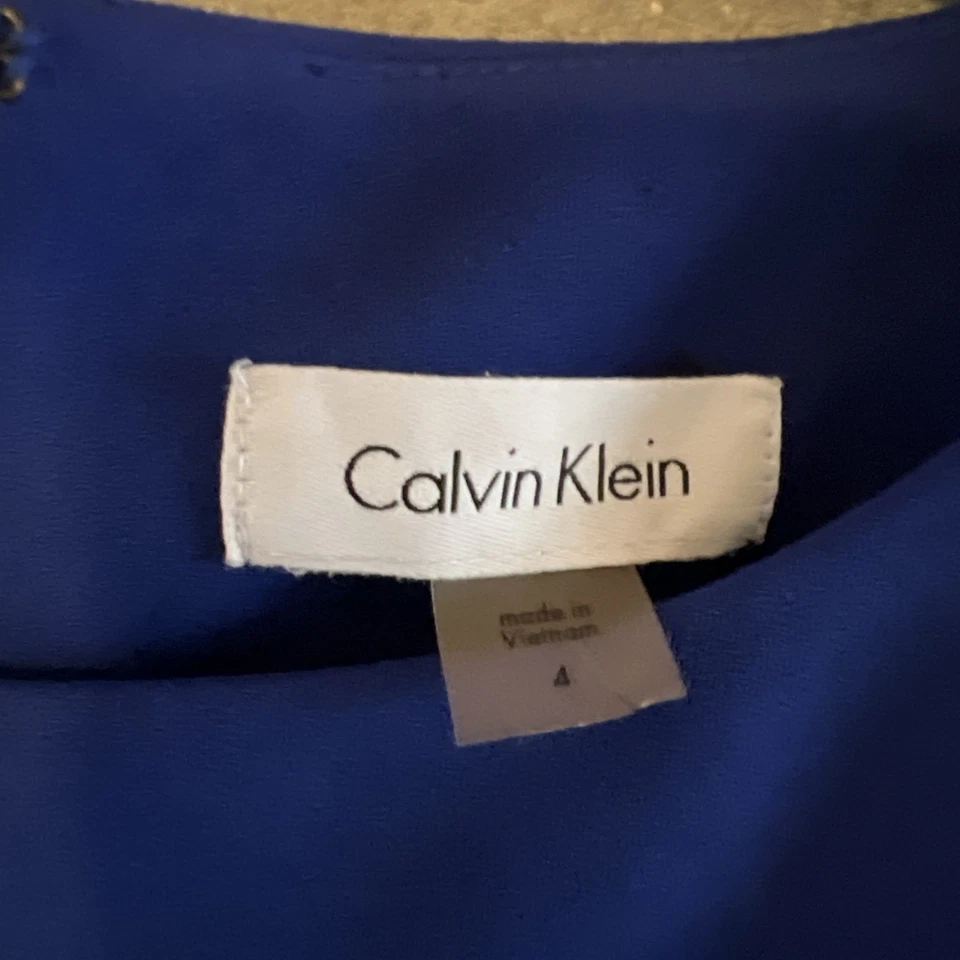 Calvin Klein Blue Knee Length Sleeveless Dress Size 4 Used Pencil - Image 2 of 4