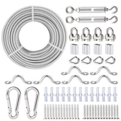 3/16'' Wire Rope, 304 100FT Rope & 304 SS Fixings, Cable