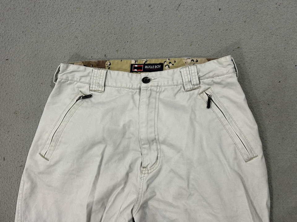 Y2K Bugle Boy Pants Mens 30x29 Khaki Cargo Utility Zip Pockets Camo Trim Patches - Image 2 of 4
