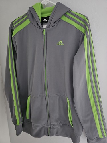 Big Kids Adidas Lime Green & Gray Full Zip Hoodie Size 18 - Picture 4 of 12