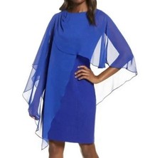 Eliza J Chiffon Cape Cocktail Dress Cobalt Draped Blue Size 0 - brand new