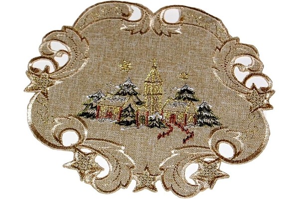 Tischdecke Weihnachten Deckchen Weihnachtsdeckchen Rund 20 Cm Stoff Bestickt-image