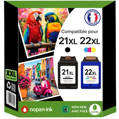 Cartouches compatibles pour HP 21XL Noir + 22XL Couleur - Photo 1/4