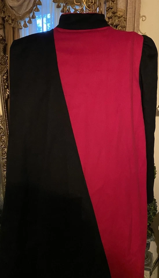 Vintage 80s Women’s Maxi Wool Coat Chic Two Tone Black/Red Colorblock Size Large - Изображение 4 из 4