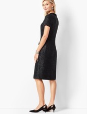 Talbots Tweed Twill Black Mini Shift Dress Beaded Accents Sz 16 P