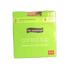 No Nonsense Control Top Nylon Leg Pantyhose Tan Medium Reinforced Toe 045