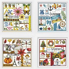 4 Pack Cross Stitch Kits, Four Seasons Easy Patterns Cross Stitching Embroide...
