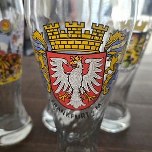 Set of 4 German City Souvenir Beer Glasses Gold Rimmed Octoberfest