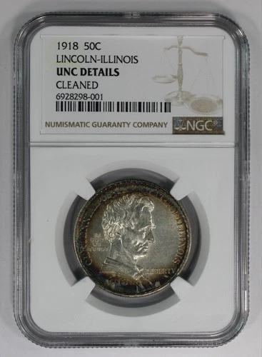 1918 Lincoln Illinois Commemorative Silver Half Dollar NGC UNC Details Toned