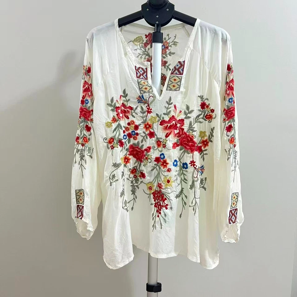 Blusa Johnny Was Biya $398 NUEVA SIN ETIQUETAS Floral Bordada Mangas Largas Talla L Foto 2 de 4