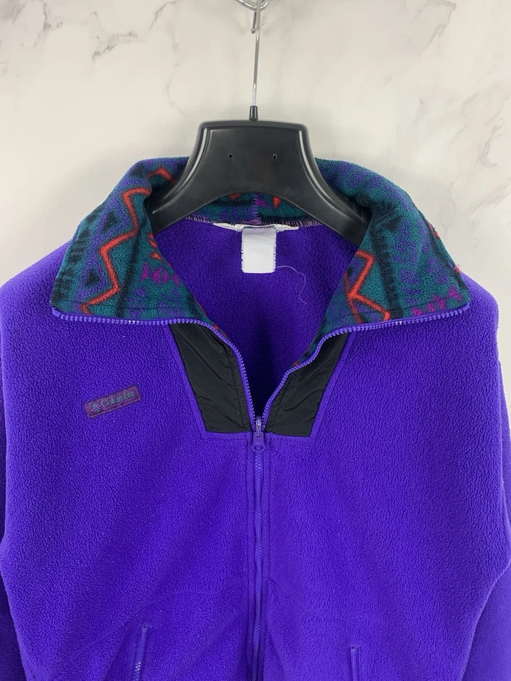 Vintage Columbia Full Zip Fleece Jacket Nylon High Neck Collar Purple - Image 3 of 4