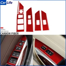 7x Red Carbon Fiber Interior Window Lift Switch Panel Cover For Acura TLX 15-20