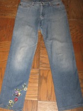 TODD OLDHAM 80'S VINTAGE EMBROIDERED HEMS WIDE STRAIGHT LEG JEANS  Sz 28