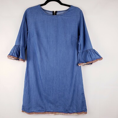 Denim Blue Cotton Womens Dress Lace Trim Flare Sleeve Size Small Shift | eBay Denim Blue Cotton Womens Dress Lace Trim Flare Sleeve Size Small Shift | eBay