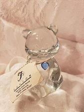 Vintage Fenton Art Glass Bear Figurine with Blue Heart September Birthstone