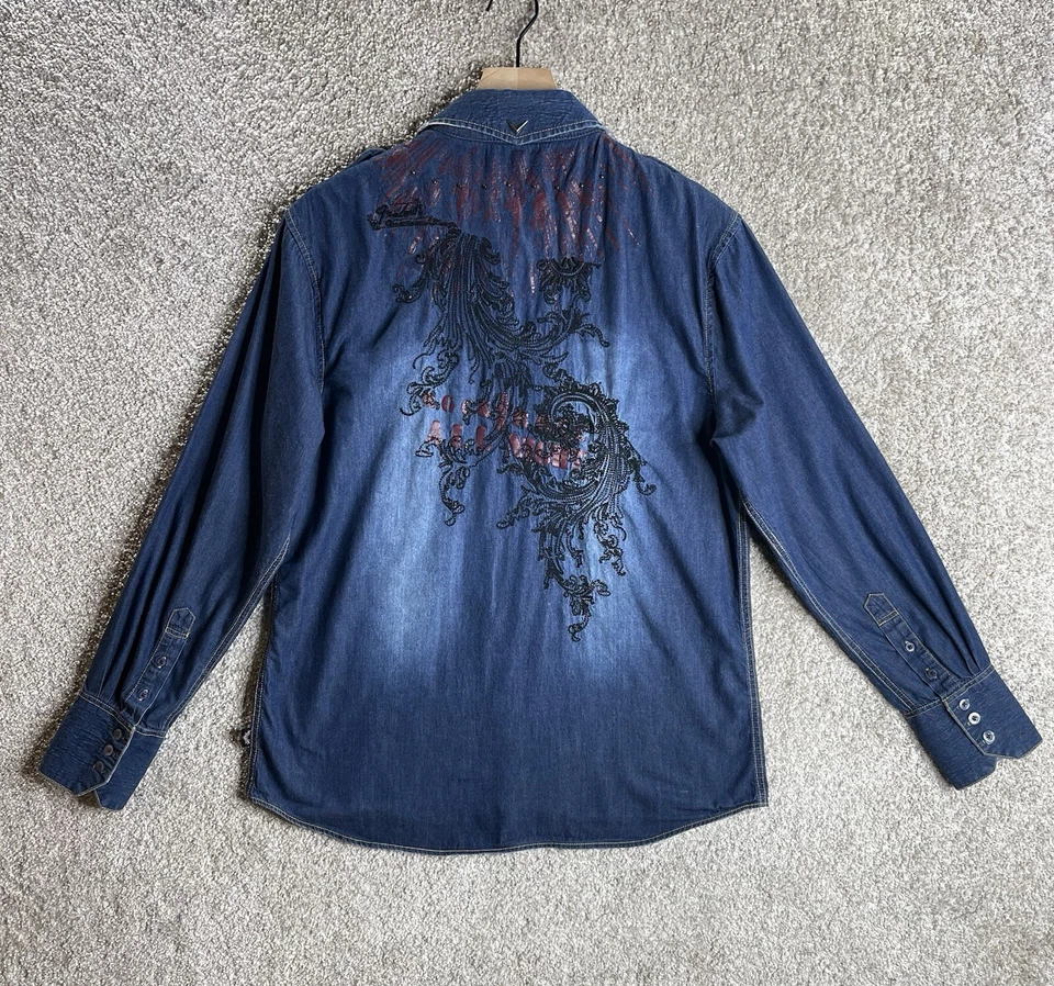 Camisa FENDER RARA Para Hombre L Personalizada Shop By Rock And Roll Religion Denim Abotonada Foto 2 de 4