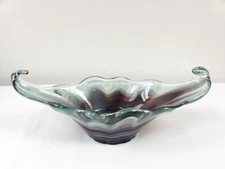 Hand Blown Glass Centerpiece Bowl purple white clear 1970s Vintage 11.5 in long