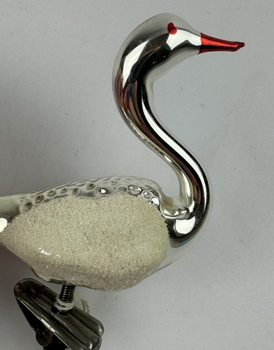 Glass Swan Crane Christmas Ornament Clip On Bird Silver Long Tail Vintage - Picture 16 of 18
