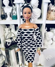 OOAK Curvy Fashion Doll Size Chic Black N White Cocktail Dress Ensemble Last1 