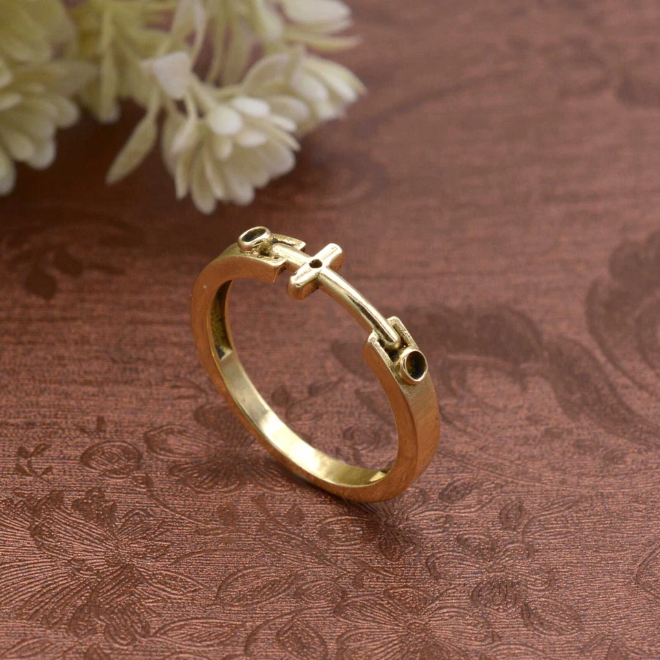 Ankh Gold Ring, Minimalist Solid Gold Brass Ring, Valentine Gift, Gift for her - Image 4 of 4